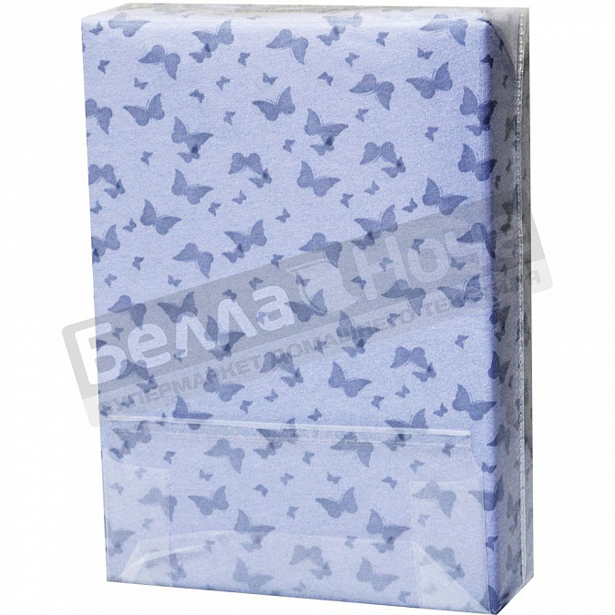 Детальная картинка товара «люксония простынь трикотаж наб. на резинке 140*200/20 бабочки сиреневый»