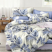 КПБ Люксония поплин 1.5 сп. Листья голубые