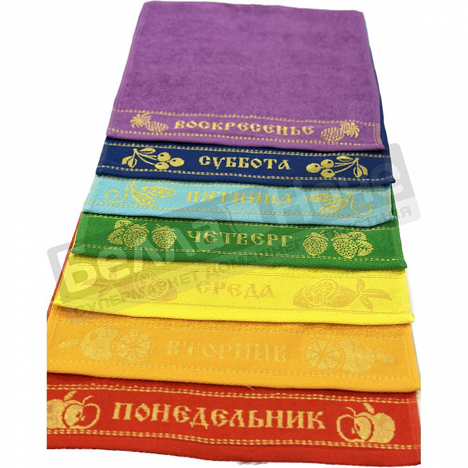 Детальная картинка товара «ввт 7 пр. к-т полотенец махр. неделька 7- 35*60 цв.100 ассорти н-971.350»