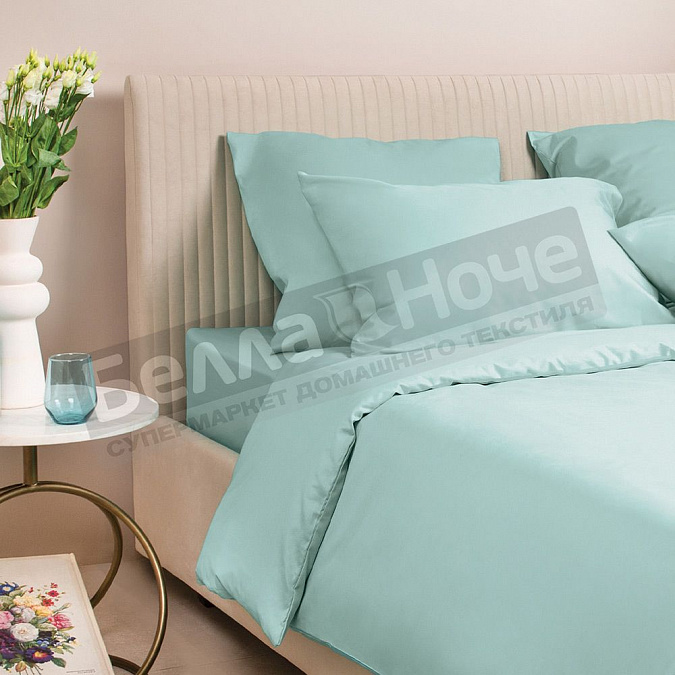 Детальная картинка товара «экотекс моноспейс простыня на резинке сатин 140*200/23 нежно- голубой»