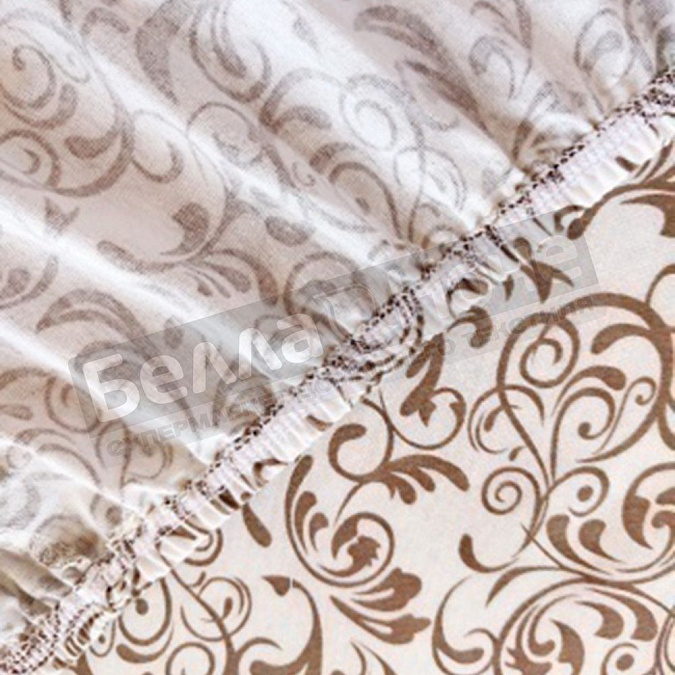 Детальная картинка товара «люксония простынь трикотаж наб. на резинке 200*200/20 вензель молочный»