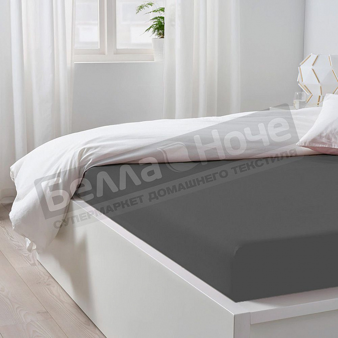 Детальная картинка товара «люксония простынь поплин гл/кр на резинке  90*200/20 графит»