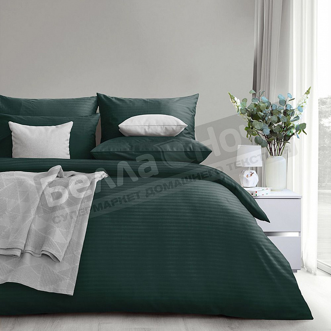 Детальная картинка товара «веросса простыня страйп- сатин евро 220*240 70274 dark green »