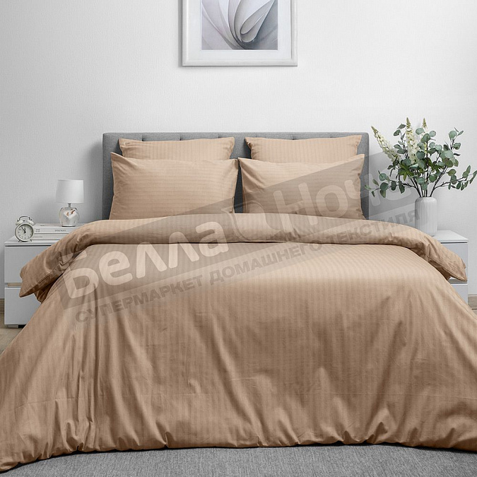 Детальная картинка товара «кпб вн страйп-дизайн поплин евро 8709/15 caramel mousse нав.2-70*70»