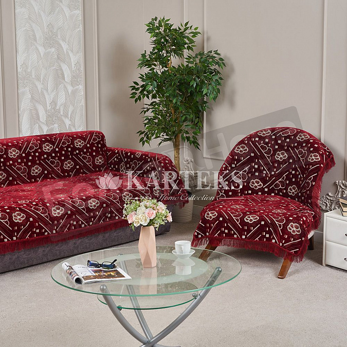 Детальная картинка товара «картекс к-т покрывал шб 180*220;2-90*180 бордовый ромашка»