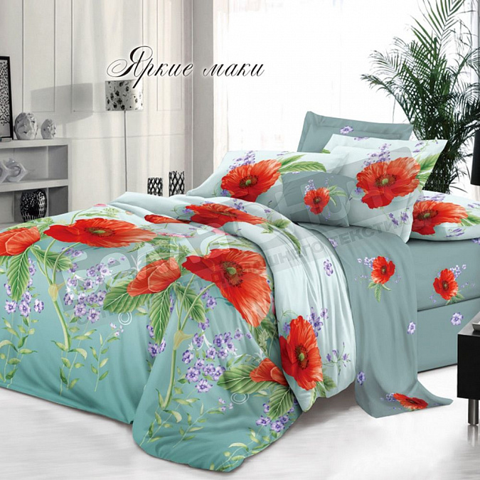 Детальная картинка товара «кпб люксония поплин 1.5 сп. яркие маки »