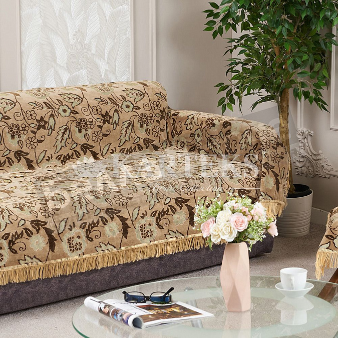 Детальная картинка товара «картекс покрывало пшл 180*220 бежевый цветочная поляна»