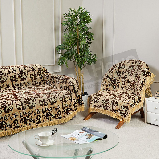 Детальная картинка товара «картекс к-т покрывал шб 180*220;2-90*180 бежевый цветы»