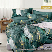 КПБ Люксония поплин 2,0сп с натяжной простыней 160*200 Мрамор зеленый